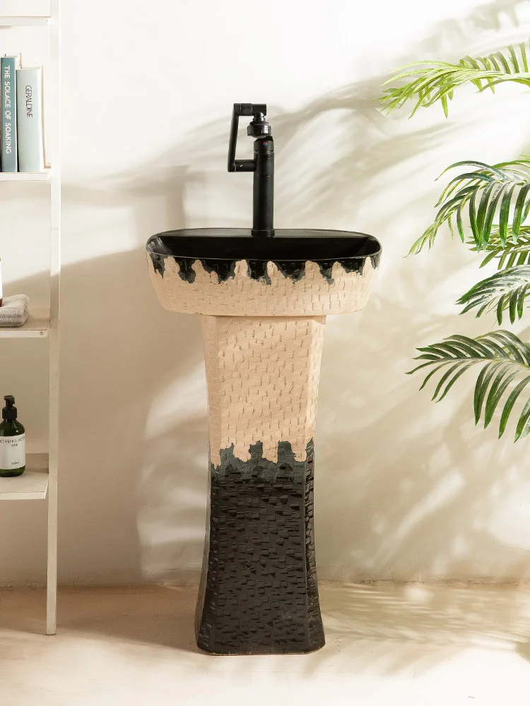 Carved column basin, balcony household washbasin, integrated column washbasin, indoor pool ceramic small apartment