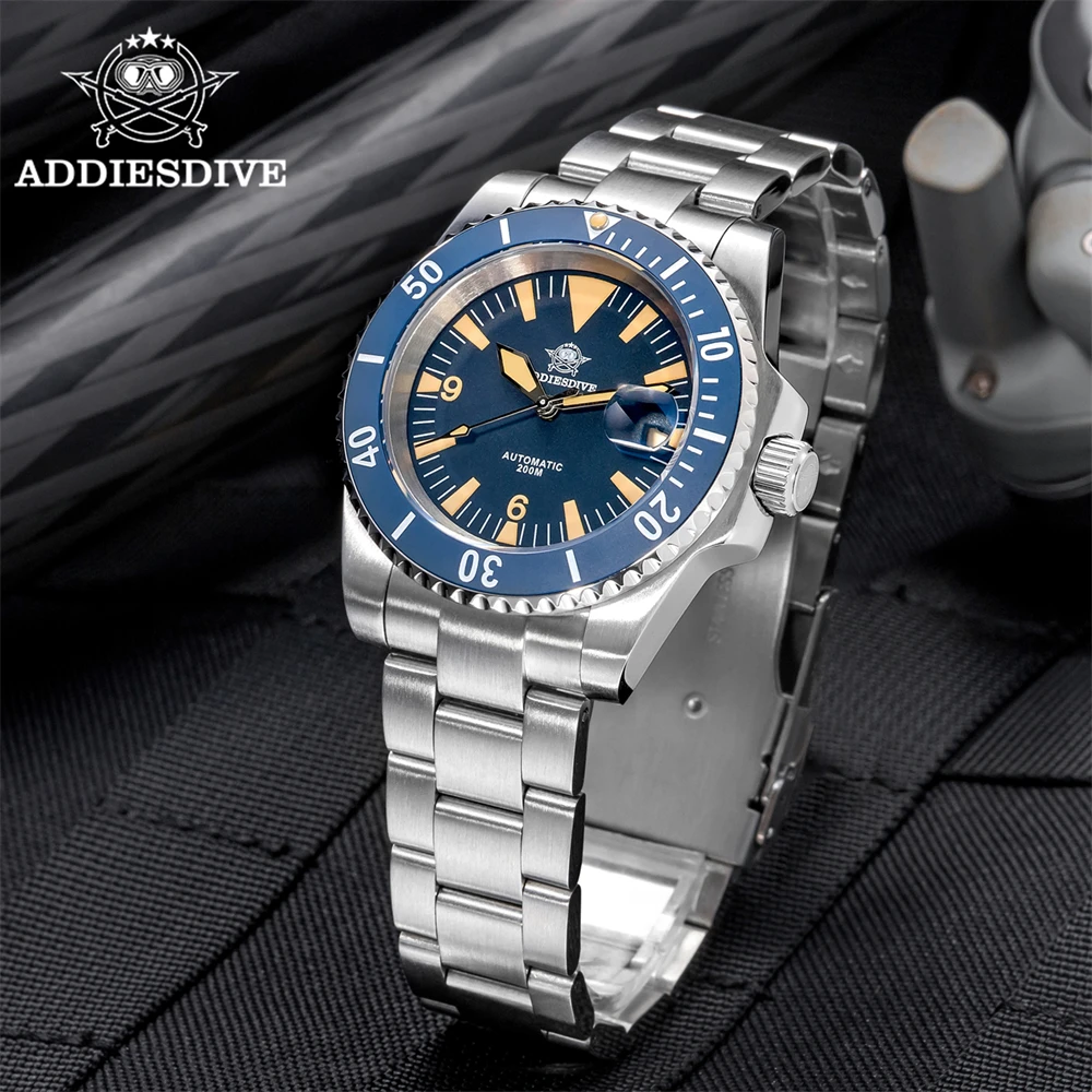 Addiesdive mergulhador relógio novos relógios de pulso automáticos ad2064 nh35 luminosa moldura cerâmica safira 20bar à prova dwaterproof água relógio masculino