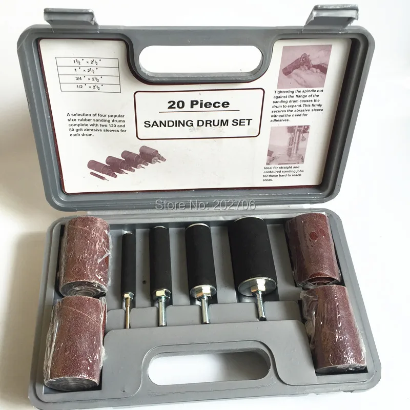 

20PCS Sanding Drum Kit for Drill Press Woodworking tools grinding tools ( 1/2", 3/4", 1", 1-1/2" with 80 and 120 Grit )