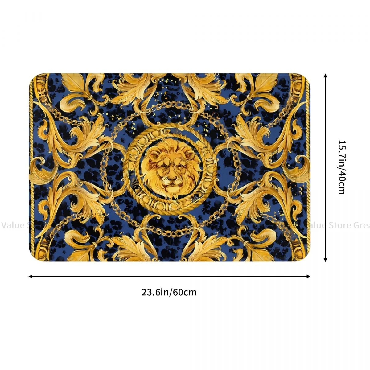 Golden Lion And Damask Bath Non-Slip Carpet Ornament Living Room Mat Entrance Door Doormat Home Decoration Rug