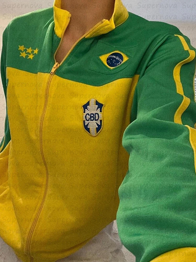 Y2K clothing Vintage Letter Embroidery Slim Sweatshirts Zip Up Hoodies Graphic Pattern 2000s Retro Grunge Mall Brazil Aesthetic