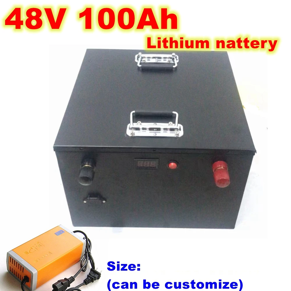 lithium ion 48V 100AH battery pack li ion BMS for 5000w UPS scooter bike transportation club solar system + 10A charger