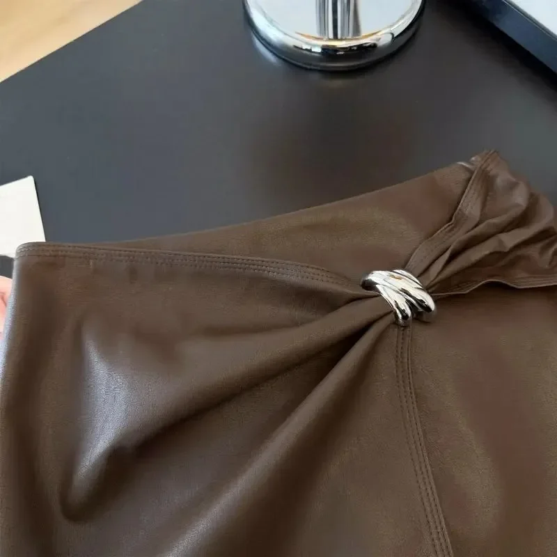 여성용 푸 스커트 솔리드 A라인 가을 겨울 하이웨이스트 미니 스커트 한국 패션 불규칙 디자인 레트로 스커트