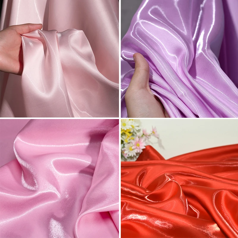 Pink Red Glossy Liquid Satin Metallic Fabric Crystal Satin for Dress Clothing Designer DIY Sewing Material Textile