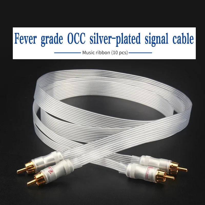 

Pair audiophile ribbon OCC silver-plated audio cable signal cable 2rca to 2rca lotus plug cable hifi 2 plug versions