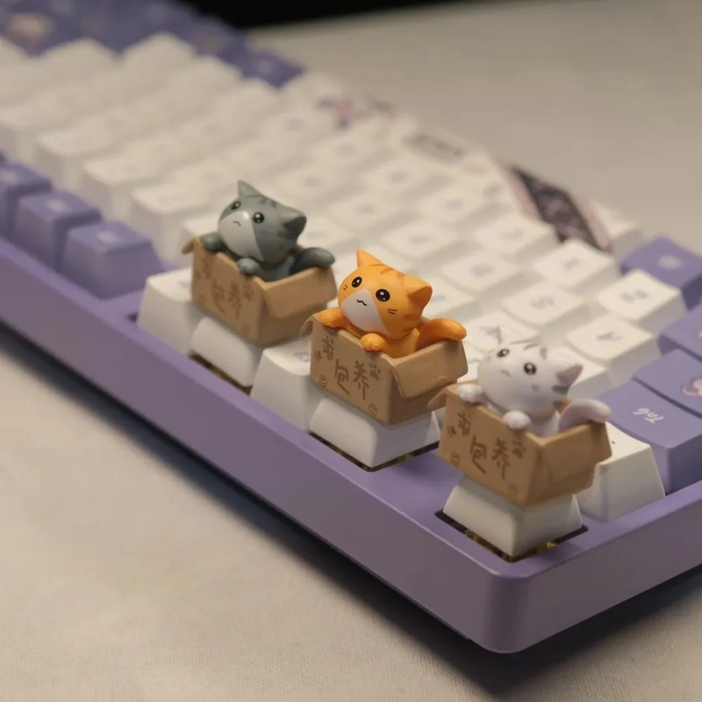 Tecla con diseño de gato para teclado mecánico, perfil OEM R4, tecla 3D con diseño de animal para interruptores MX, accesorios de escritorio Kawaii, divertidos