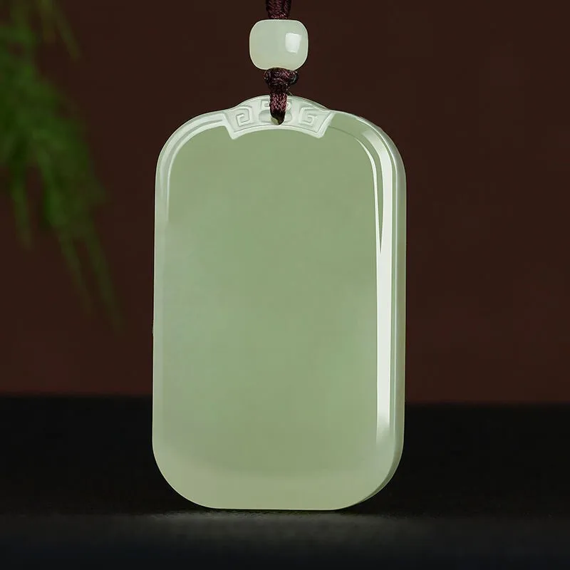 

Blue and White Natural Hand-carved Ping An Brand Pendant Fashion Boutique Jewelry for Men and Women Bread Brand Jade Necklace