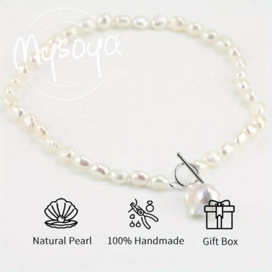 

Ожерелье MYSOYA из белого барочного жемчуга 7-8 мм с подарочной коробкой, подарок на день рождения, свадебные украшения, подарок для него/нее