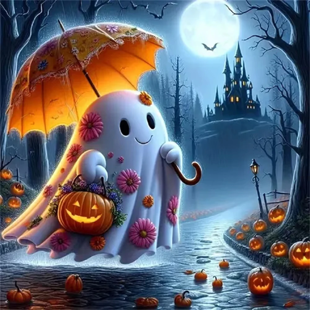 Nachtgespenst Diamantmalerei Vollquadratisches Rundes Mosaik Cartoon Halloween Kinderzimmerdekoration