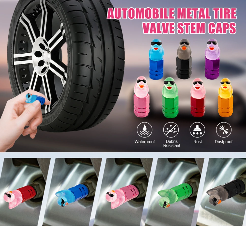 

4PCS Duck Tire Valve Caps with O Rubber Ring, Universal Tire Valve Stem Covers for Cars, SUV, Trucks, Motorcycles, Bicycles