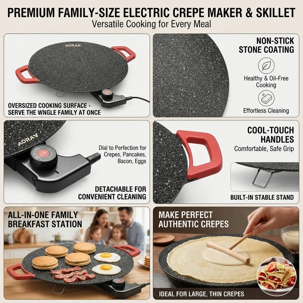 Electric Grill Pan With Red Handle, Indoor Electric Frying Pan, Household Barbecue Pan, Grill Pan, Non-Stick Pan, Outdoor Barbecue Pan. Adjustable Power Settings. Suitable For Breakfast And Family Gatherings. SV260414162977618817656