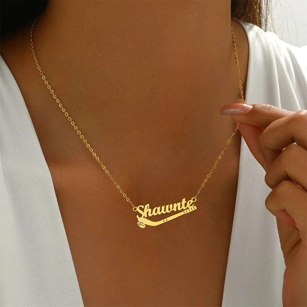 

Ice Hockey Name Necklace Custom Hocey Lover Gift Personalized Sporty Necklaces for Women Men Stainless Steel Choker Christmas