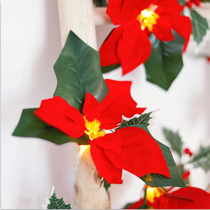 Home Decoratie Batterij Doos Licht String Plastic Licht Kerst Plant Lights String Rode Bloem Gekleurde Lamp