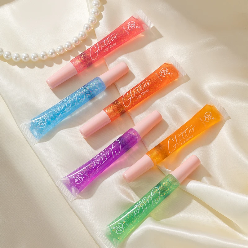 6-color high gloss jelly lip gloss, moisturizing lips, essential for parties, parties, and makeup. High gloss jelly lip gloss