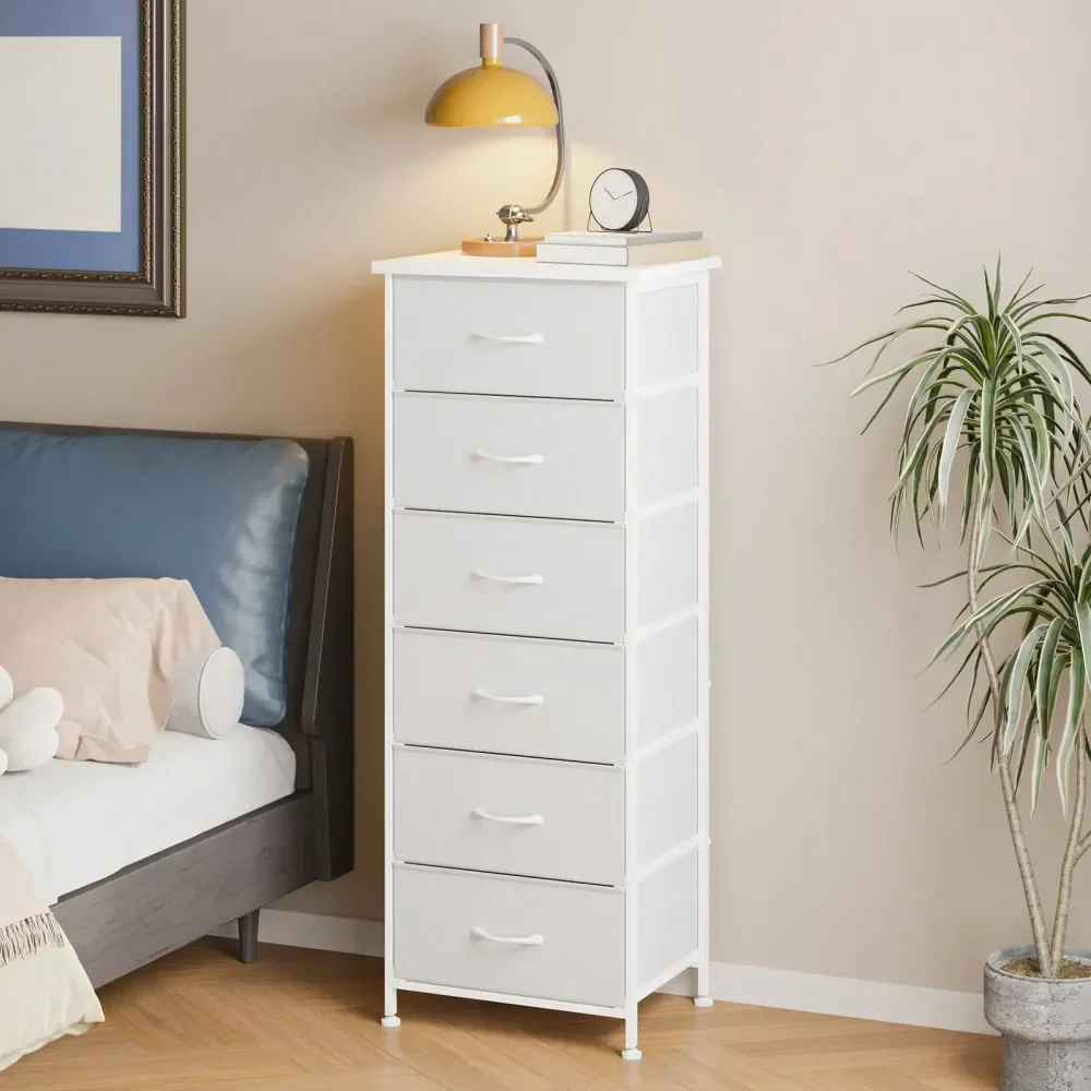 

Tall 6Drawer Storage Tower With Fabric Bins Bedroom Dresser Chest Of Drawers, Versatile Closet And Bedside Storage Cabinet