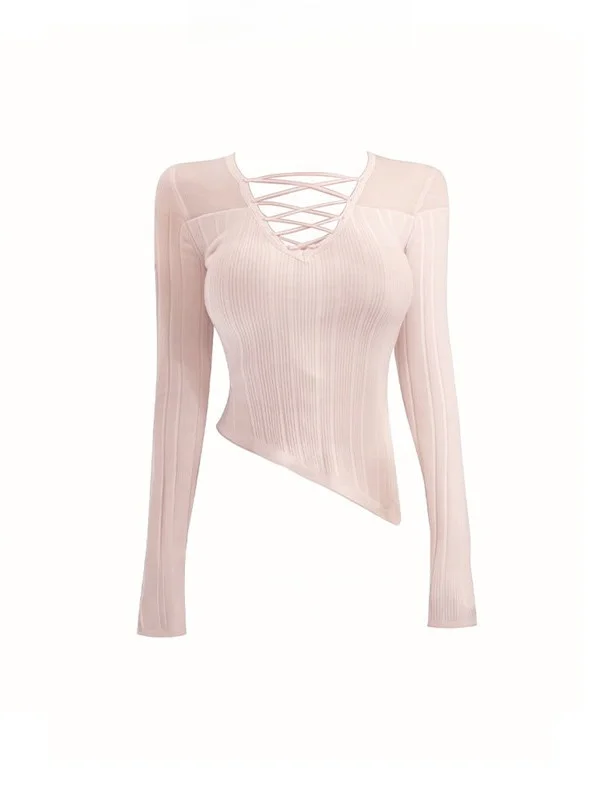 

Изысканный облегающий топ Pure Desire с вырезами и перекрестными бретелями, V-образным вырезом и длинными рукавами для осени и зимы