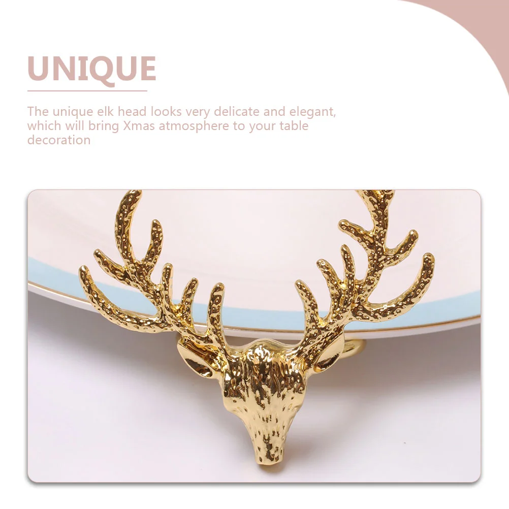 4 Pcs Deer Head Napkin Rings Alloy Table Decors Tableware Accessories Buckles Creative Elk Xmas Party Festival