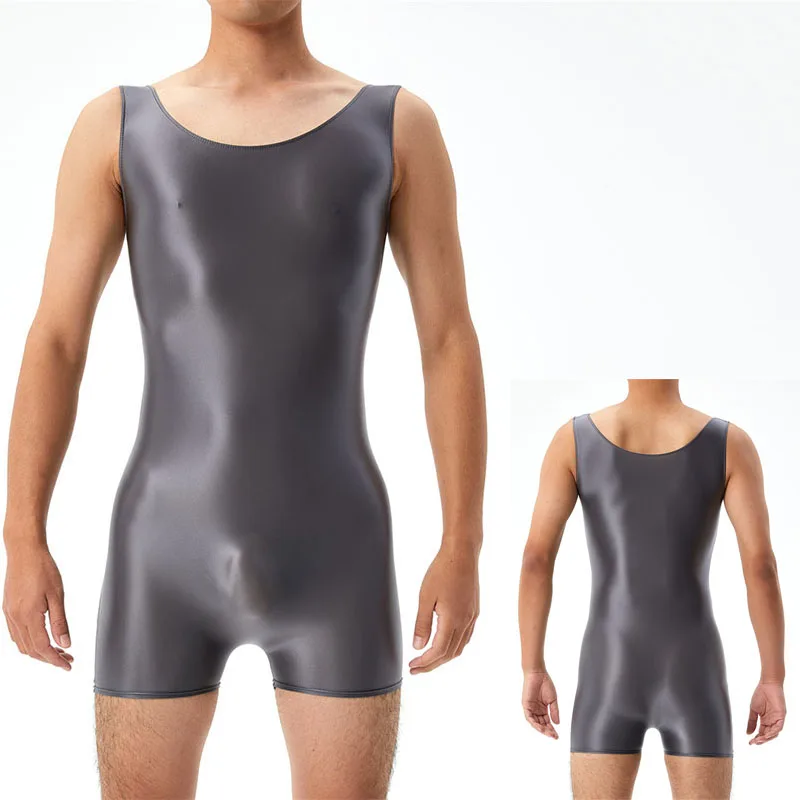 Men's Jumpsuit Slim Fit Hip Wrap Sleeveless Onesie Pajamas Elasticity Shiny Sports Jumpsuit Vest Fitness Training Yoga Leotard