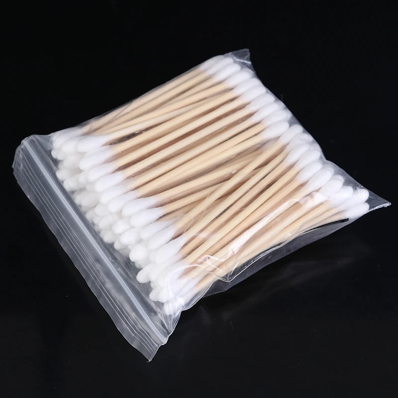 100/200Pcs Wegwerp Dubbele Hoofd Wattenstaafje Buds Tip Wood Sticks Cosmetische Neus Oor Schoonmaken Makeup Tools