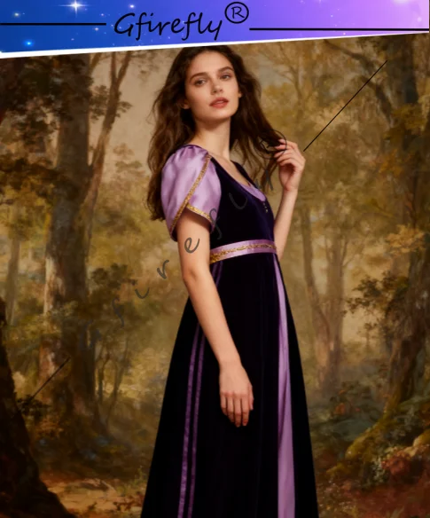 

Bridgerton Season Dress, Medieval Regent's Tea Party Dress, Purple and Black Long Dress, Stage Performance Cosplay Dress