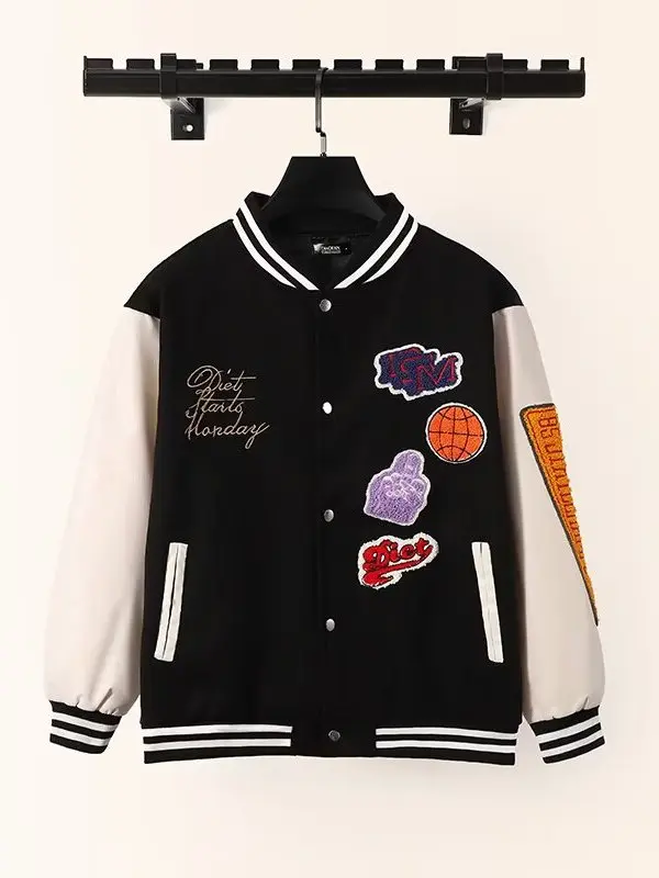 

American Sle Baseball Jaet for Teens Spring Autumn Men's Embroidered Retro Pilot Coat Loose Fit Windproof Long Sve Zipper