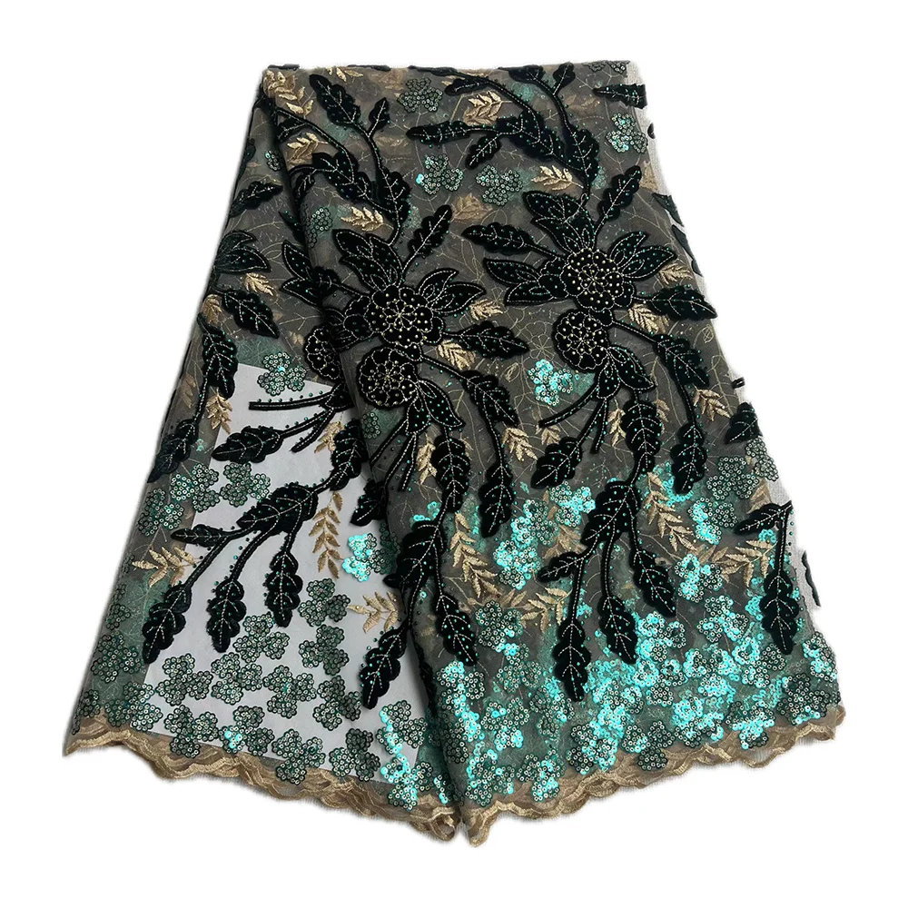 High Quality Sequined Velvet Lace Fabrics Women Tulle Mesh Hot Sale Embroidery Velvet Lace Fabric For Weddings Dress Luxury