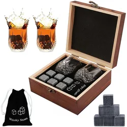 Regalo di Natale di San Valentino Pietre di whisky Set di bicchieri Cubo di ghiaccio di granito per whisky in scatola di bottiglie di legno Regalo per papà marito