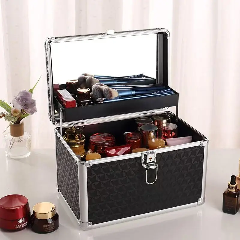 2027 Professional Makeup Box Aluminum Alloy Make Up Organizer Women Cosmetic Case with Mirror Travel Large Capacity Suitcase Bag
