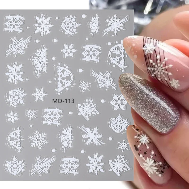 Calcomanías de uñas de copo de nieve blanco 5D, suministros de Navidad, pegatinas de Arte de uñas de Navidad, deslizadores de manicura autoadhesivos