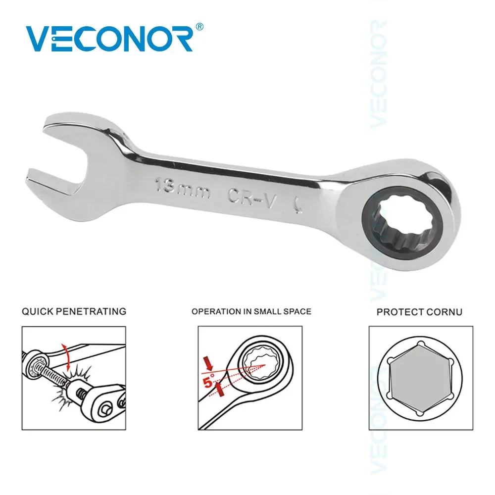 

12-Piece Mini Ratchet Wrench Set of Keys Small Size 8-19mm Mirror Polish 72-Tooth Ratcheting
