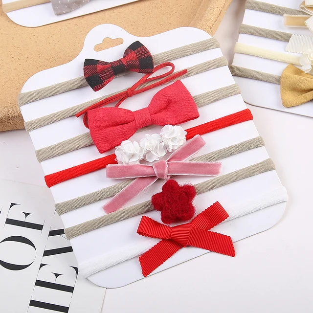 7 sztuk/zestaw Mini aksamitna kokardka kwiatowe opaski dla dziewczynek noworodka elastyczne nylonowe opaski do włosów dla dzieci Headwraps fotografia rekwizyty