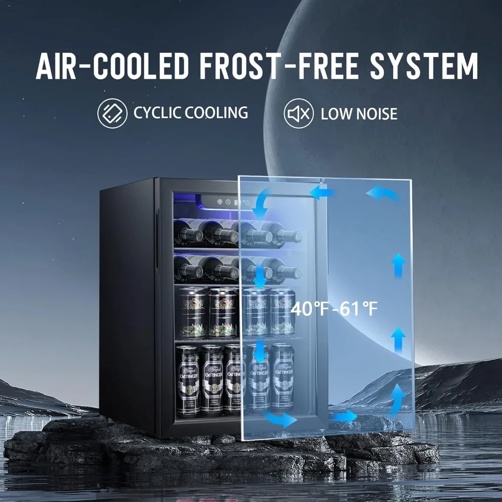 Chłodziarka do wina/szafka na wino 2.6 cu.ft, mała mini lodówka do wina, lodówka na piwo i sodę z przezroczystymi szklanymi drzwiami.
