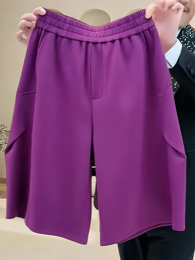 

American Style Purple Curved Knife Casual Shorts Women Summer New Fashion Loose Slim High Waist Wide Leg Pants