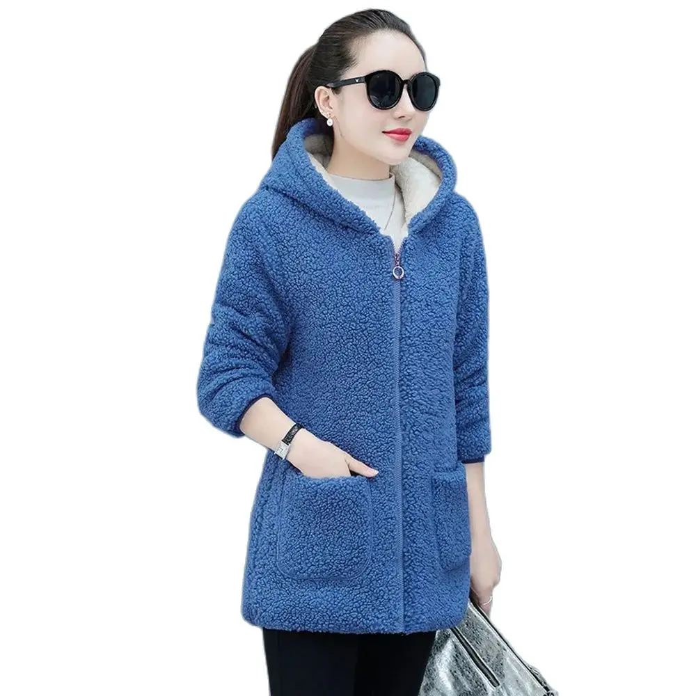 New Shearling Cotton-padded Clothes Mother's Fashion Long Fleece Warm Coat Imitation Lambswool Granular Fleece Coat Woman 5XL.