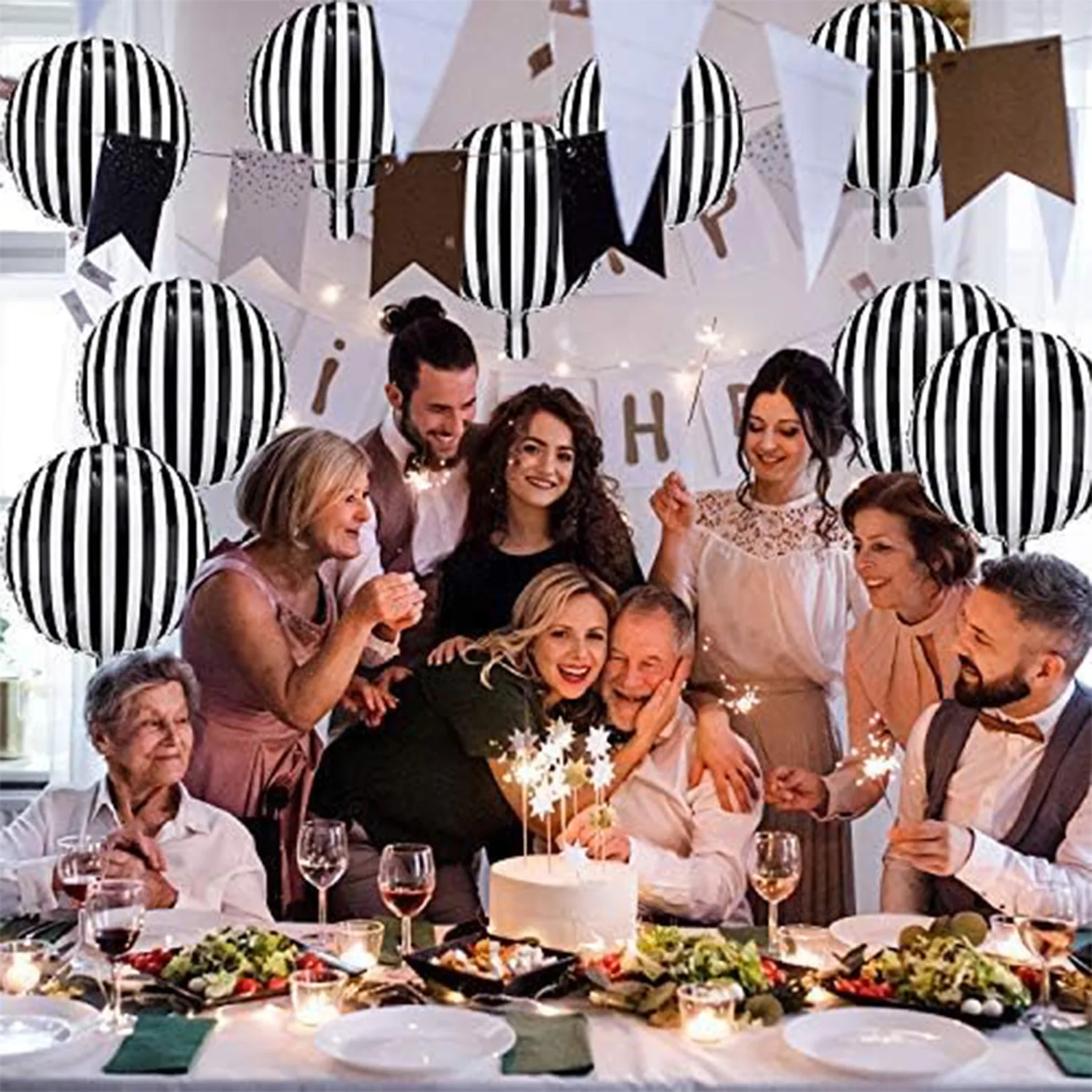 10 pieces of 18 inch black and white striped circus balloons for birthday party, Halloween holiday photo party, balloons