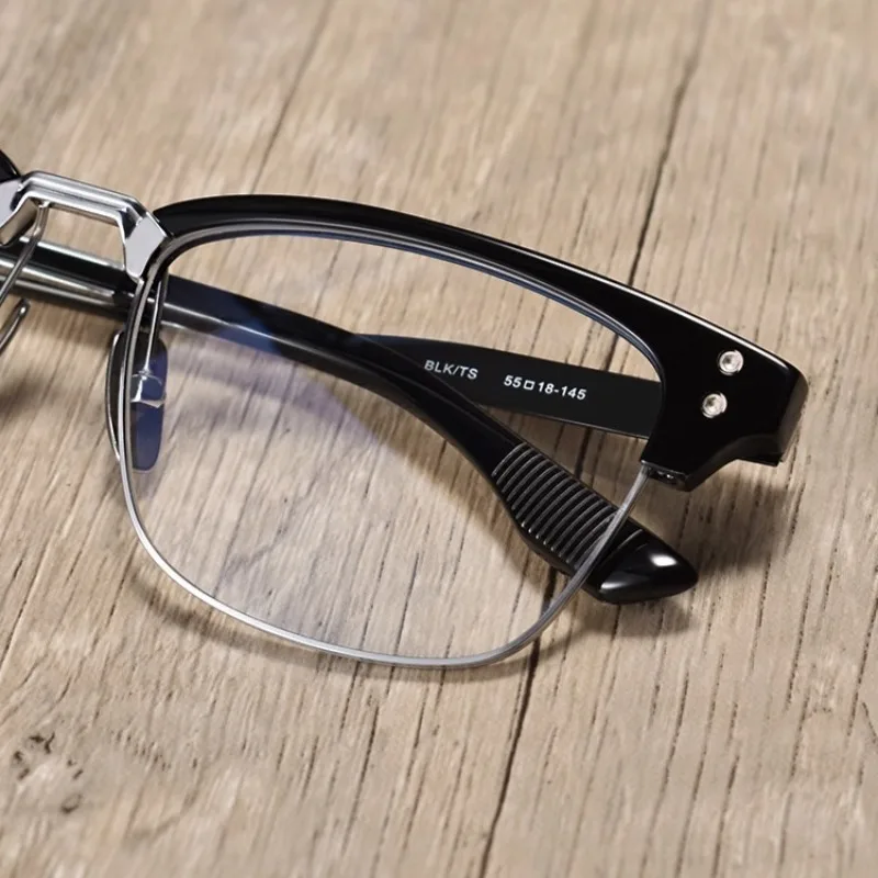 

Одежда высшего качества из ацетата и титана для мужчин, деловая оправа для очков в стиле ретро, полусторонняя полнокадровая оправа для очков, квадратная оправа для большого лица