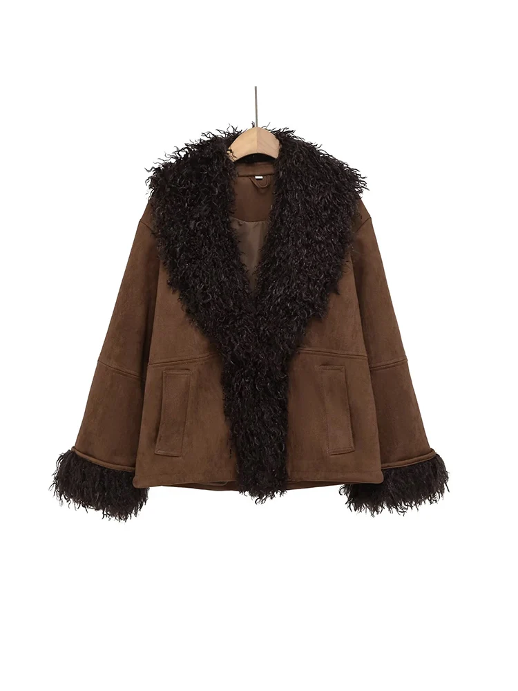 

European style new women's fashion versatile temperament double-sided artificial fur effect jacket long sleeve coat