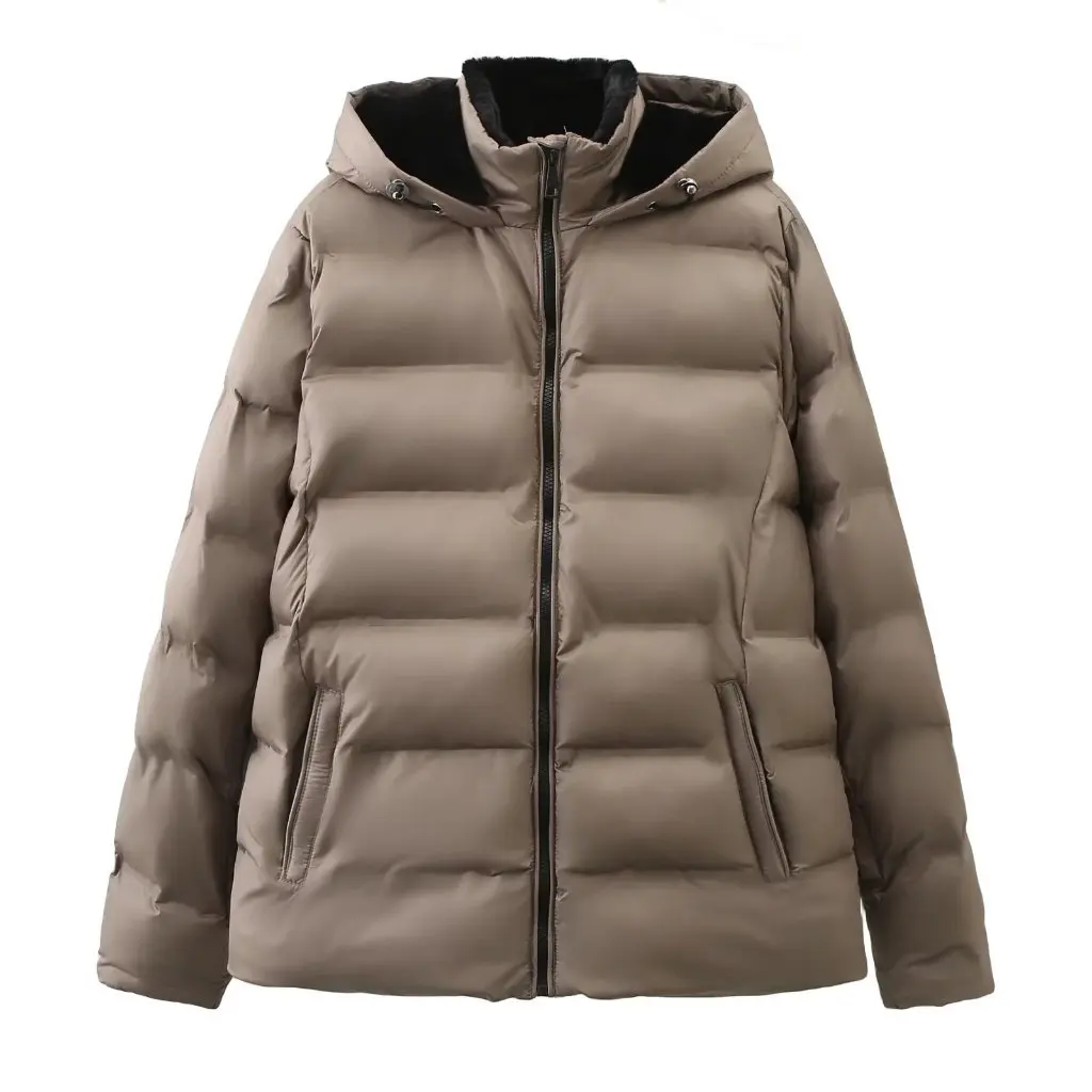 

Winter Hooded Quilted Cotton Jacket Seamless Laminated Casual European American Style Clothing for Women 6Ns186