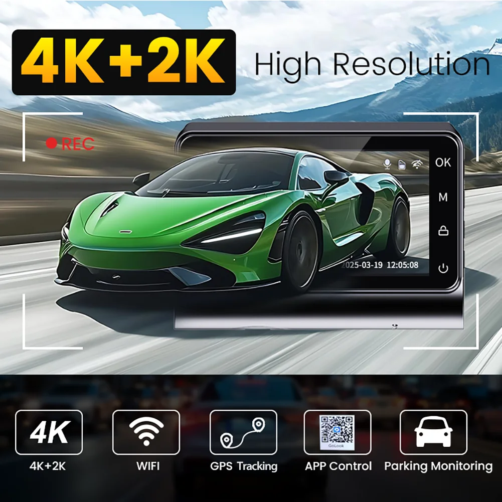 Dash Cam 4K Front and 2.5K Rear Dual Camera GPS WiFi with IMX415 Night Vision 3