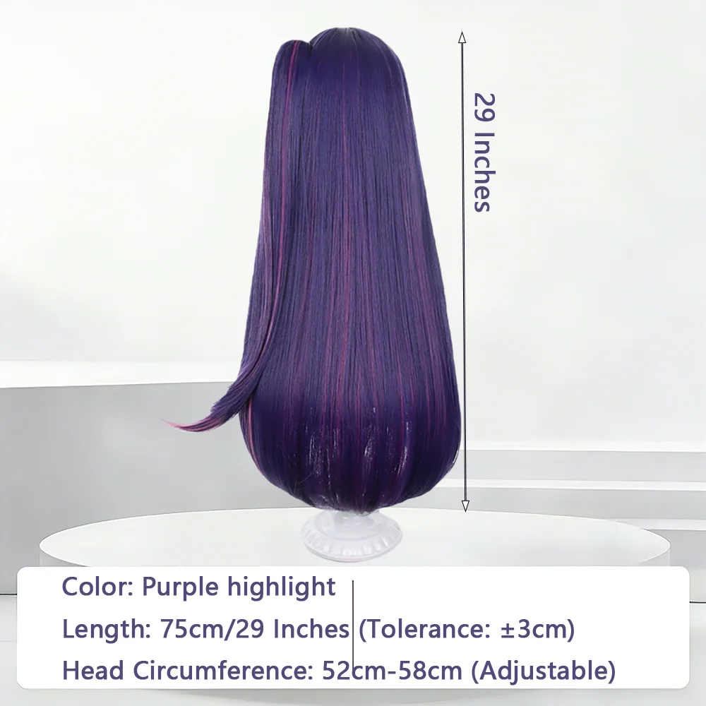 Oshi no Ko Ai Hoshino Cosplay Wig Long Straight With Bangs Purple Highlights Detachable Ponytail Heat Resistant Synthetic Wig