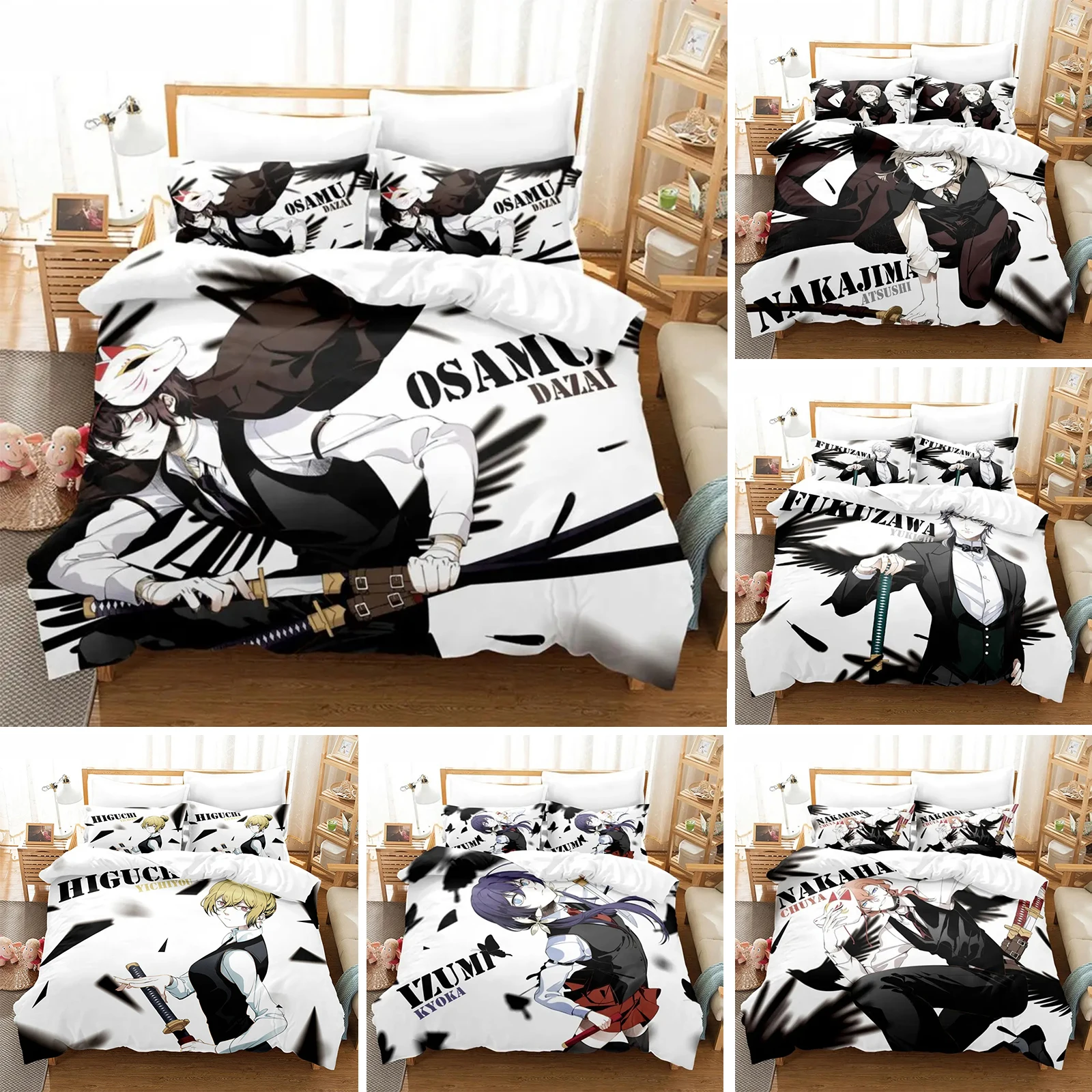 

Anime Dazai Bungo Stray Dogs Bedding Set Boys Girls Twin Queen Size Duvet Cover Pillowcase Bed Kids Adult Home Textileextile