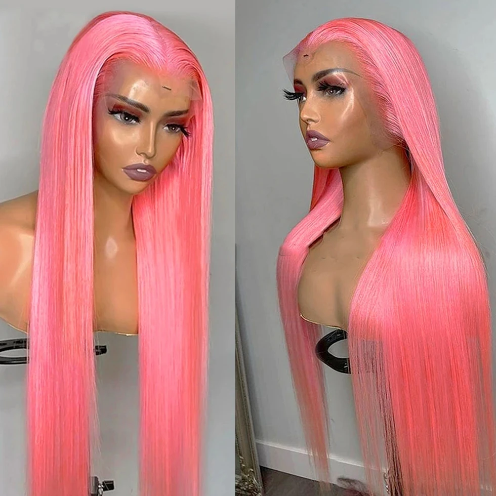 613 Pink 34inch Long Straight Lace Front Wigs Human Hair Wigs For Women Pre Plucked Ombre Colored 13x4 Lace Part Frontal Wig