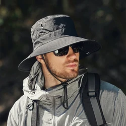 Summer Men Bucket Hat Fisherman Cap Fishing Outdoor Sun Protection Big Brim Sunscreen Riding Hiking Panama Bob Sunhat Bonnets