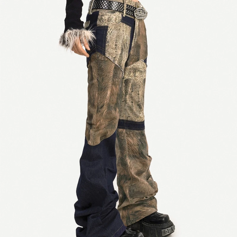 Original Splicing Artistic Retro Design Women's Bell-bottoms 2025 Autumn New Sweet Cool Loose Versatile Long Trousers Ladies