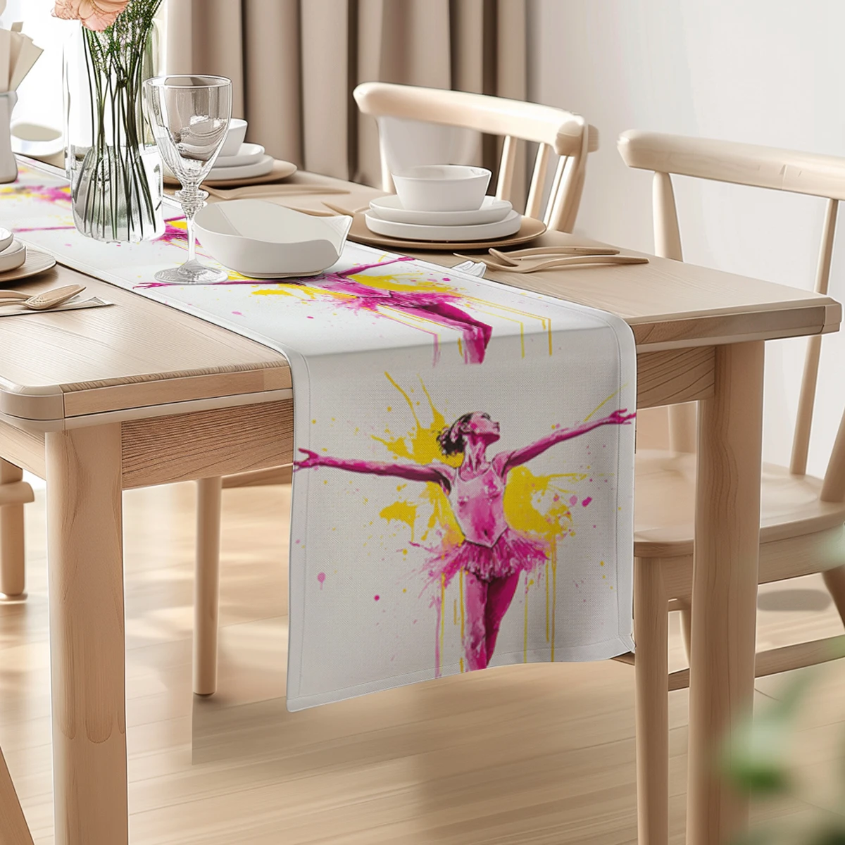 Ballet Dance Table Runners Dresser Decor for Kitchen Holiday Party Table Runner Washable Dining Long Cloth