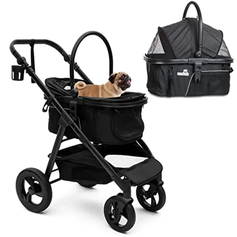 Pet Cat Carrier Dog Stroller 2-in-1 Travel Seat with Detachable Carriage Mesh Windows Inner Bed Locking Multifunctional