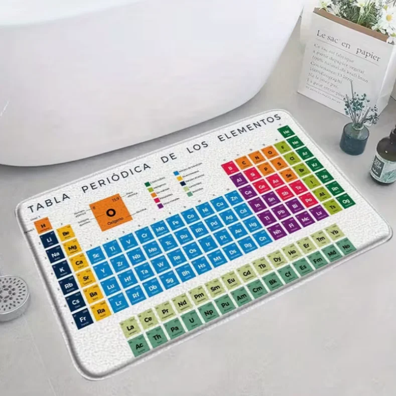 Spanish Periodic Table of Elements Flannel Bath Mat Educational & Decorative, Non-Slip Carpets