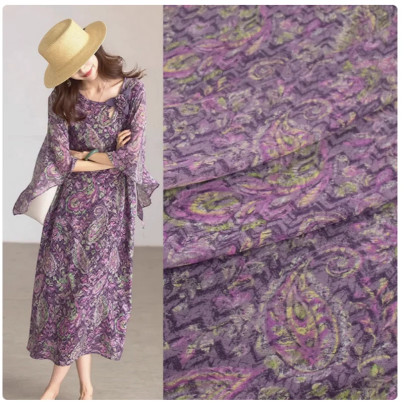 

Шифоновая ткань с фиолетовым цветочным принтом в стиле ретро, летнее платье, рубашка, Cheongsam, швейная ткань ручной работы, тонкая прозрачная T2370