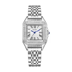 Elegant Women's Watch Square Santos Series Fashion Diamond Inlaid Stainless Steel Waterproof Quartz Watch