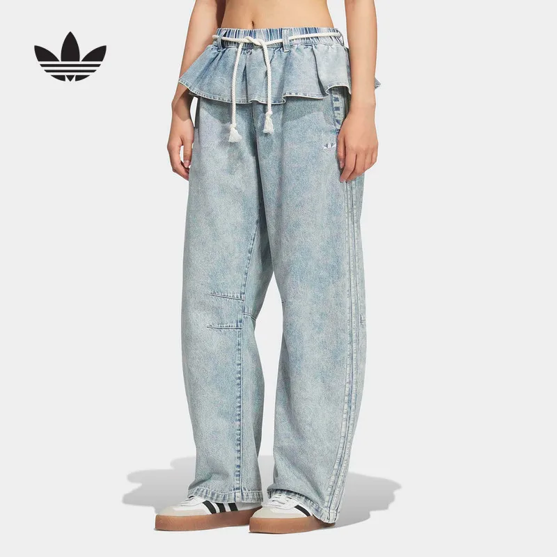 Adidas Adidas Clover Ruffle Edge Denim Sweatpants 2026 Summer Women's Casual Trousers KT3051